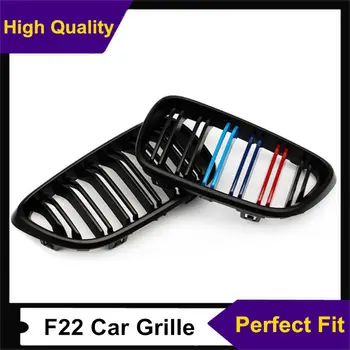 

A Pair Glossy Black Bright Front Kidney Grill Grille For B M W 2 Series F22 F23 20-14-2016 ABS Dual Line Car Mesh Grille