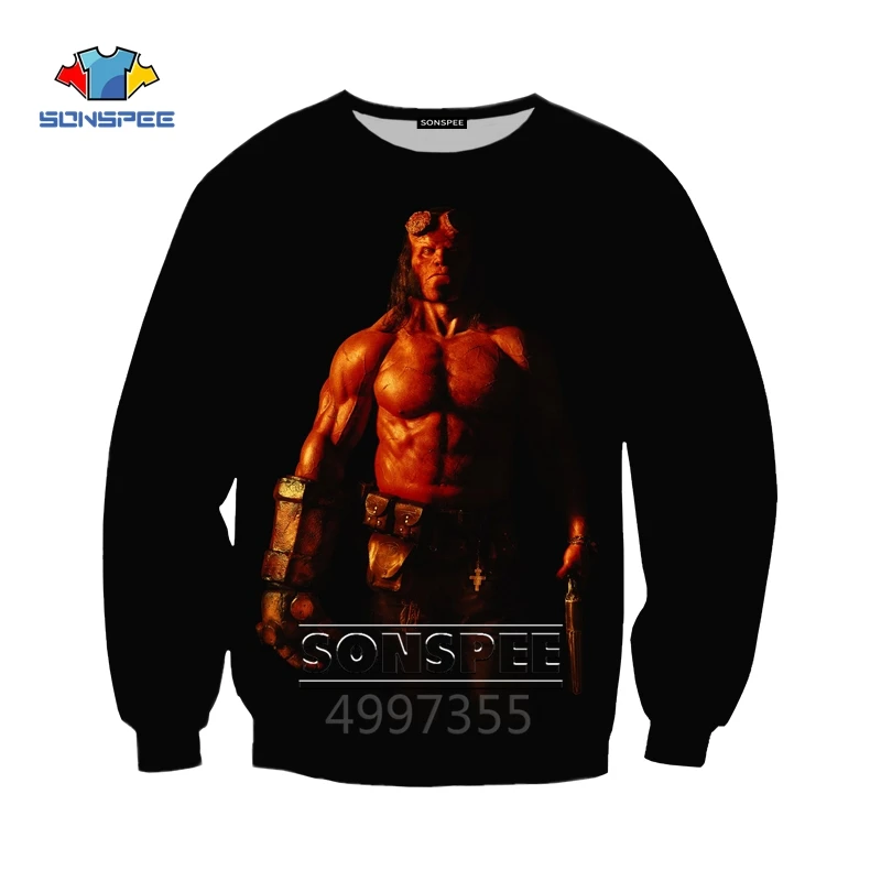 Футболка в стиле Харадзюку с принтом «SONSPEE Son of Satan Hellboy»; толстовка с капюшоном и 3D-принтом; детская одежда в стиле хип-хоп для мальчиков и девочек-подростков; X279