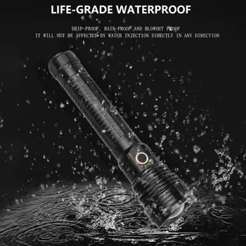 

XHP70 LED Flashlight Power Display Micro-USB Rechargeable 5 Modes IP44 Telescopic Zoomable Torch Glare Lamp without Battery