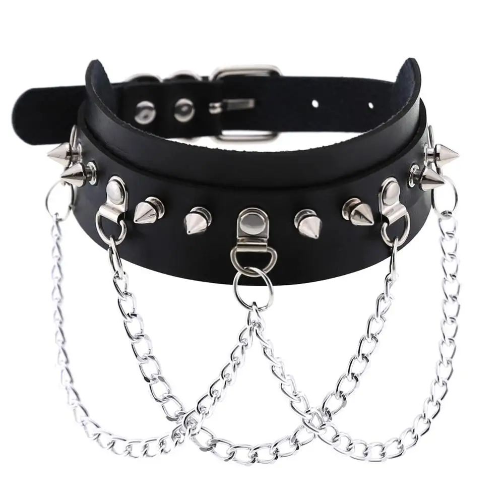 New Goth Punk Biker Faux Leather Choker Necklace with Metal Spikes #N2517 
