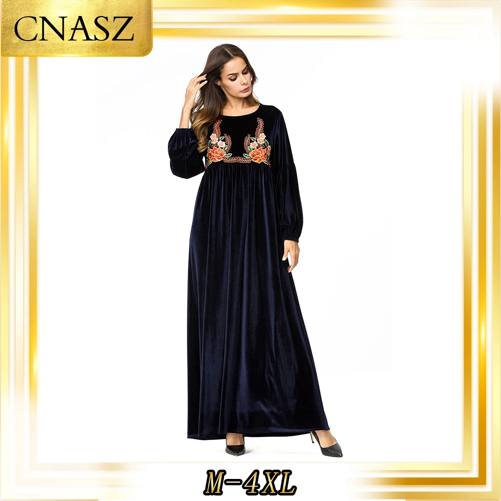 Vetement Fmme 2019 Had-вышитые abaya Femme Musulmane Robe длинное осенне-зимнее платье мусульманские однотонные повседневные платья