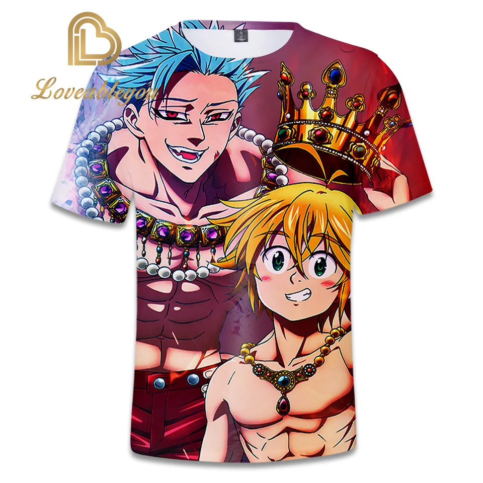

Summer New Amine Cosplay The Seven Deadly Sins 3D Printing T-Shirt Harajuku Casual Streetwear Top Tee