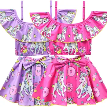 

2020NEW unicorn Children's clothing Girls Summer Princess Swimsuits Swimwear Kids Cute Beach Wear BathingSuits Cartoon Princess