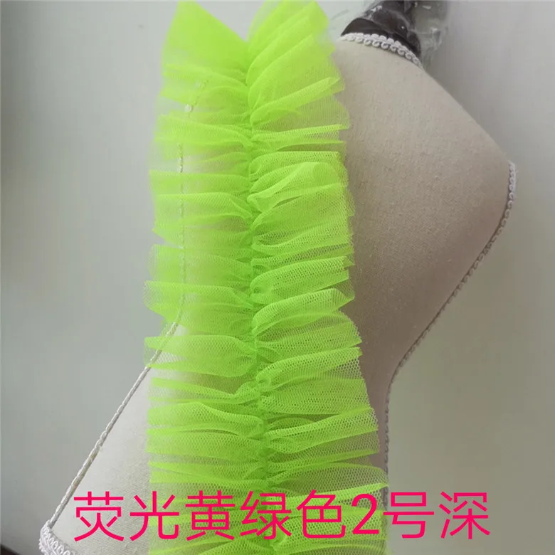 8 см Широкий цветной плиссированный 3D кружевной воротник с оборкой для женщин пушистые юбки Одежда Платье шапки головные уборы DIY аппликации шитье Декор - Цвет: Bright green