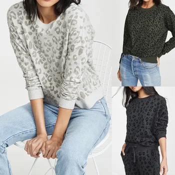 

Women Pullovers Tops Leopard Print Hoodies Jumper Sweatshirt Fall Lady O-Neck Irregular Hem Hoody Shirts 2020 New Sudadera Mujer