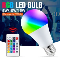 LED Light RGB Bulb E27 Lamp 220V Color Changing Lamps 5W 10W 15W Neon Lights RGBW Magic Light Bulb Home Atmosphere Decor Light