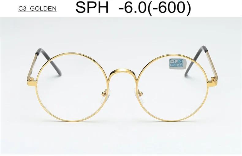 SPH-1-1,5-2-2,5-3-3,5-4-4,5-5,0-5,5-6 готовые очки для близорукости Женщины Мужчины круглая оправа из сплава очки для близоруких UF29 - Цвет оправы: C3 (-6.0)