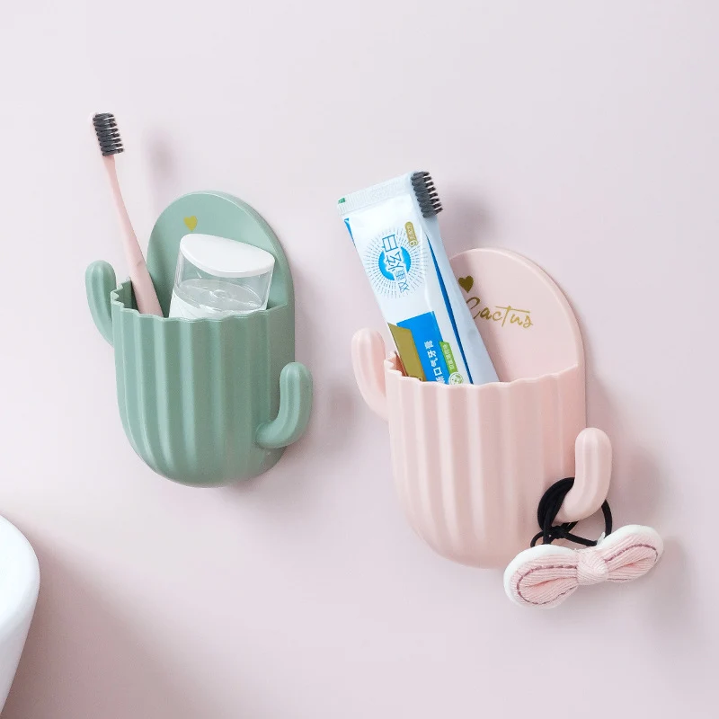 Home Wall Self-adhesive Storage Rack Holder For Kitchen Bathroom Toothbrush Storage Wall-mounted Holder Bottom Hole Design Rack