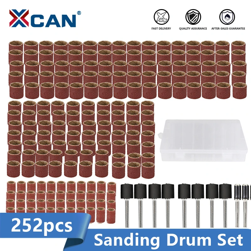 XCAN Sanding Drum Kit 252pcs 80 Grit with 2.35/3.175mm Band Mandrel For Dremel Rotary Tools Polishing | Инструменты