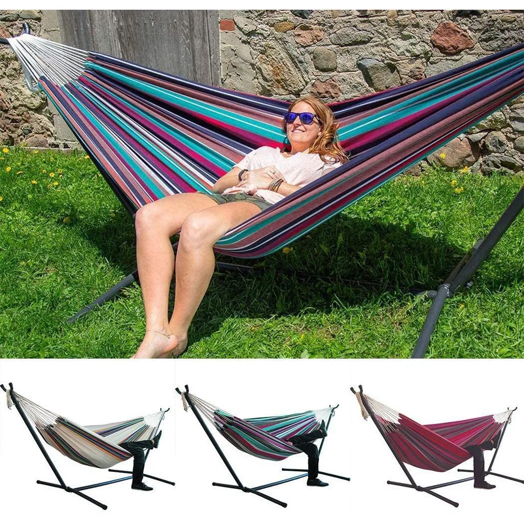 Two-person Hammock Camping Thicken Swinging Chair Outdoor Hanging Bed Canvas Rocking Chair Not with Hammock Stand 200*150cm afbeelding