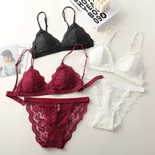 Ensemble de soutien gorge Sexy en dentelle, Lingerie dos nu, slips Ultra fins, coussinets, culotte creuse, Bralette, intimes féminins # F 