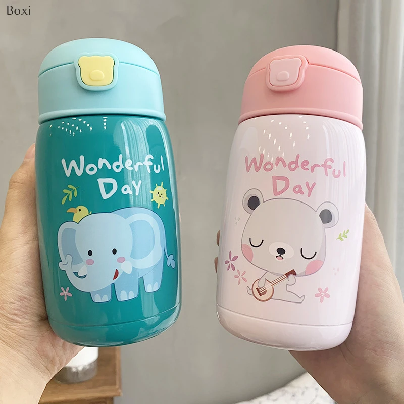 Boxi портативная бутылка для воды Милая чашка из нержавеющей стали для животных уличная спортивная для питья вода бутылка с соломинкой для детей подарок для детей