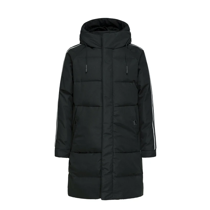 Semir, длинный пуховик для мужчин, молодых, зимняя, мужская, тренд, плетение, полоса пропускания, свободная, ветрозащитная куртка, Толстая куртка - Цвет: black