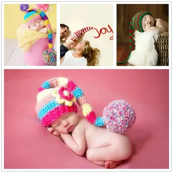 

Newborn photography props hat baby hundred days style long tail cap photo wool knitwear baby photo props