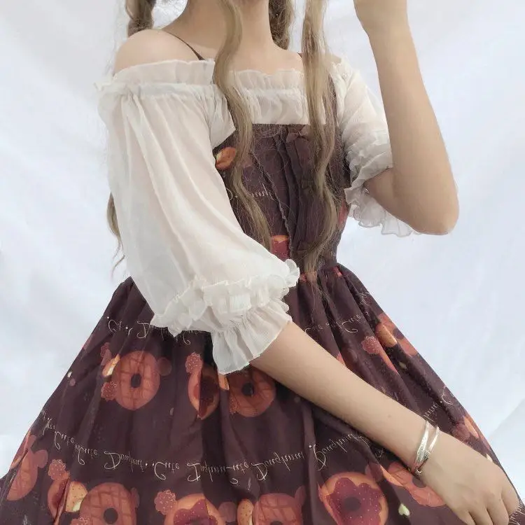2020 Sweet Lolita лоли со спущенной линией плеча с коротким рукавом шифоновая рубашка