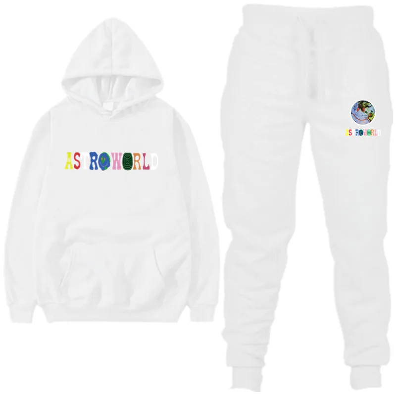 4white ASTROWORLD/Новинка, брендовый спортивный костюм, модные мужские спортивные толстовки, комплекты из двух предметов, флисовая плотная Толстовка+ штаны спортивный костюм для мужчин - Цвет: 4white