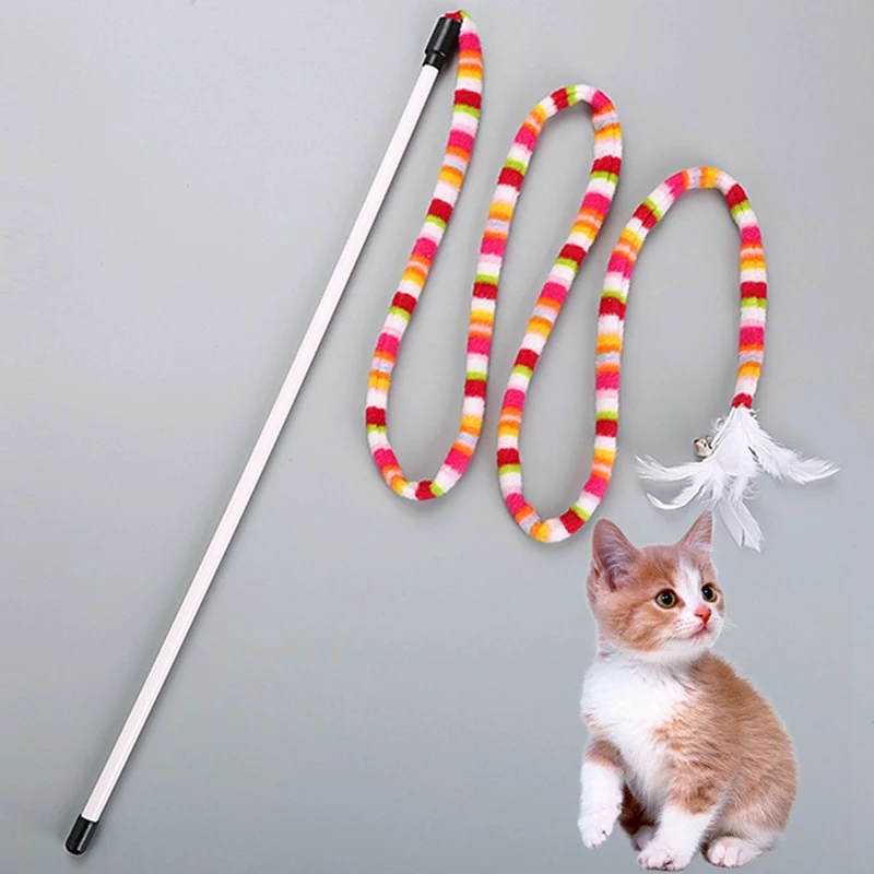 Забавная игрушка для кошек, удочка, котенок, игрушка для домашних животных, Стик, Радужный стример, Интерактивная игрушка для кошек, палочка с пером, игрушки для кошек