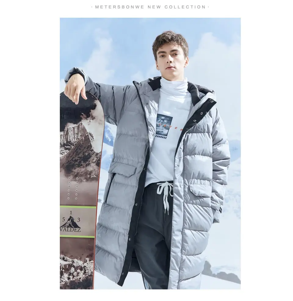 Metersbonwe Long Down Winter Jackets Business Long Thick Winter Down Coat Men Solid Fashion Overcoat Outerwear Warm 229386