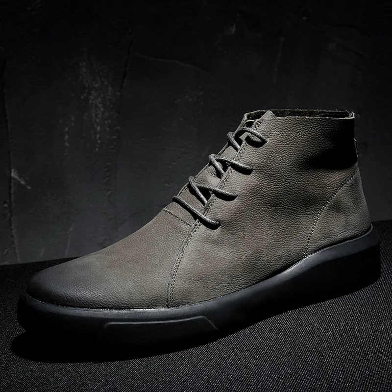 

2019 Winter New Style Genuine Leather Hight-top Leather Boot Korean-style Trend Short Boots England Versatile Retro Leather Shoe