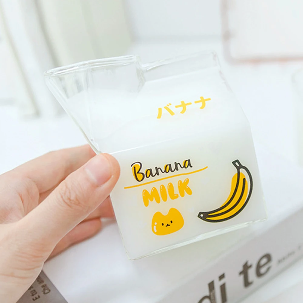 Square Glass Milk Carton Half Pint Glass with Straw Cute Strawberry Mini  Milk Creamer Carton Container Portable Glass Milk Cups - AliExpress