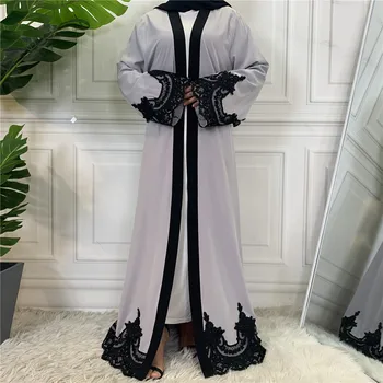 Middle East Fashion Ramadan Patchwork Lace Long Cardigan Muslim For Women Dubai Abaya Maxi Robe Kimono Turkish Islamic Clothing 2