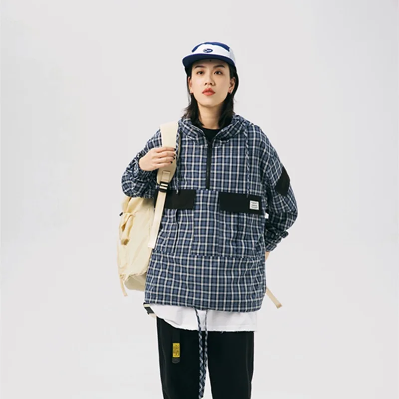 

Tang Mu Cool Spring Clothing New Style Contrast Color Plaid Workwear Hooded Coat Men Popular Brand Japanese-style Loose Casual J