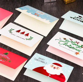 

9pcs/set Rectangle Christmas Greeting Card Santa Claus Greeting Small Gift Message Card Writable Card Decoration Thank You Card