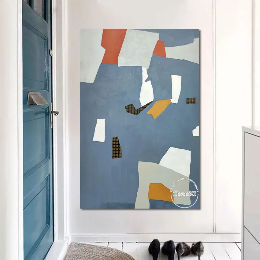 

Handpainted Oil Painting on Canvas, Large Abstract Paintings, Unframed, Made Up of Geometric Squares, Sleeping Room Decoration