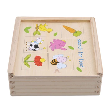 

Wood Toys For Children Animal Find Food Matching Jigsaw Puzzle Box Early Ecucational Enlightenment Animal Game Toy