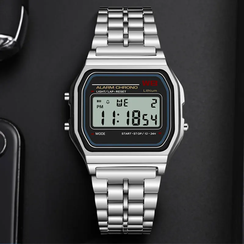 Relojes electrónicos deportivos para hombre, pulsera Digital cuadrada clásica multifunción de aleación