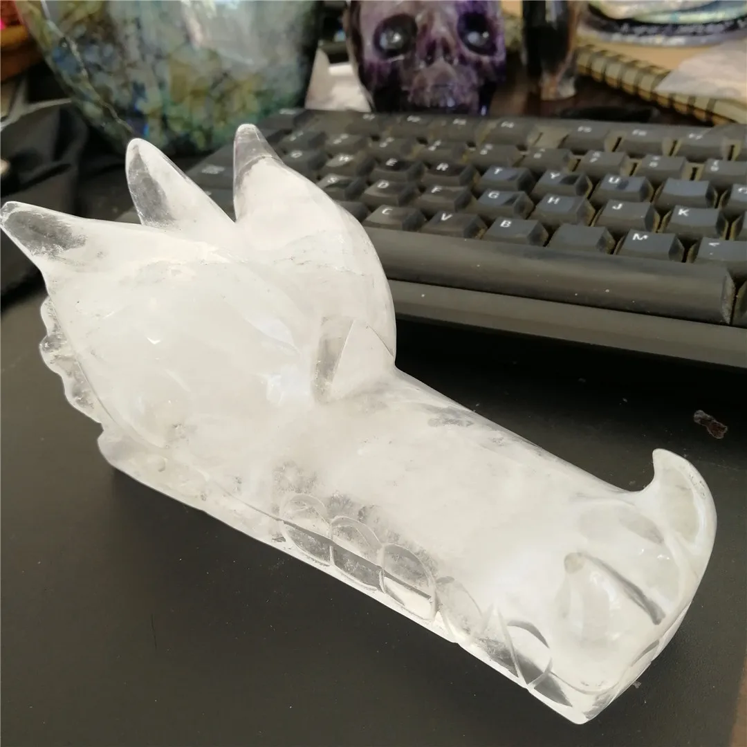 Горячий 12 см супер большой размер череп дракона резьба волшебный белый кварцевый