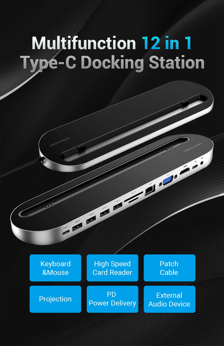Vention USB C концентратор мульти все-в-1 тип-c к USB 3,0 HDMI VGA SD/TF карта PD RJ45 адаптер для MacBook Pro мульти 12 портов type c концентратор