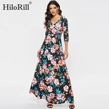 Повседневное сексуальное богемное Платье макси с v-образным вырезом и принтом женское платье с рукавом до локтя размера плюс длинное женское элегантное платье-туника Бандажное платье