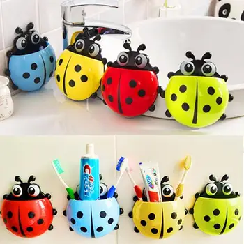 

Hot Lovely Ladybug Toothbrush Holder Suction Ladybird Toothpaste Wall Sucker Bathroom Sets Household Bathroom Supplies