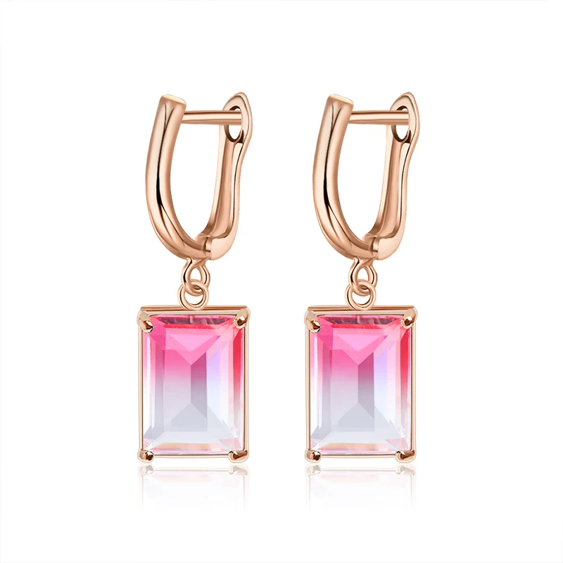 H:HYDE Colorful Crystal Earrings For Women Girls CZ Square Shape Hoop Earrings Statement Wedding Fashion Jewelry pendientes