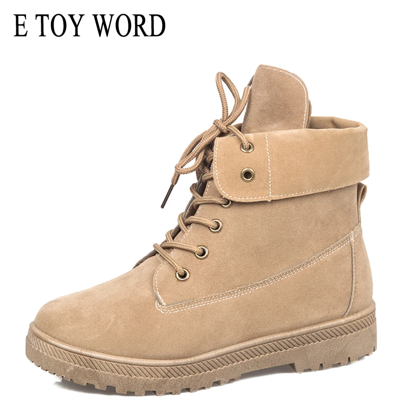

E TOY WORD Spring Autumn shoes flat ankle boots women 2019 new matte leather round toe lace up Martin boots women Single boots