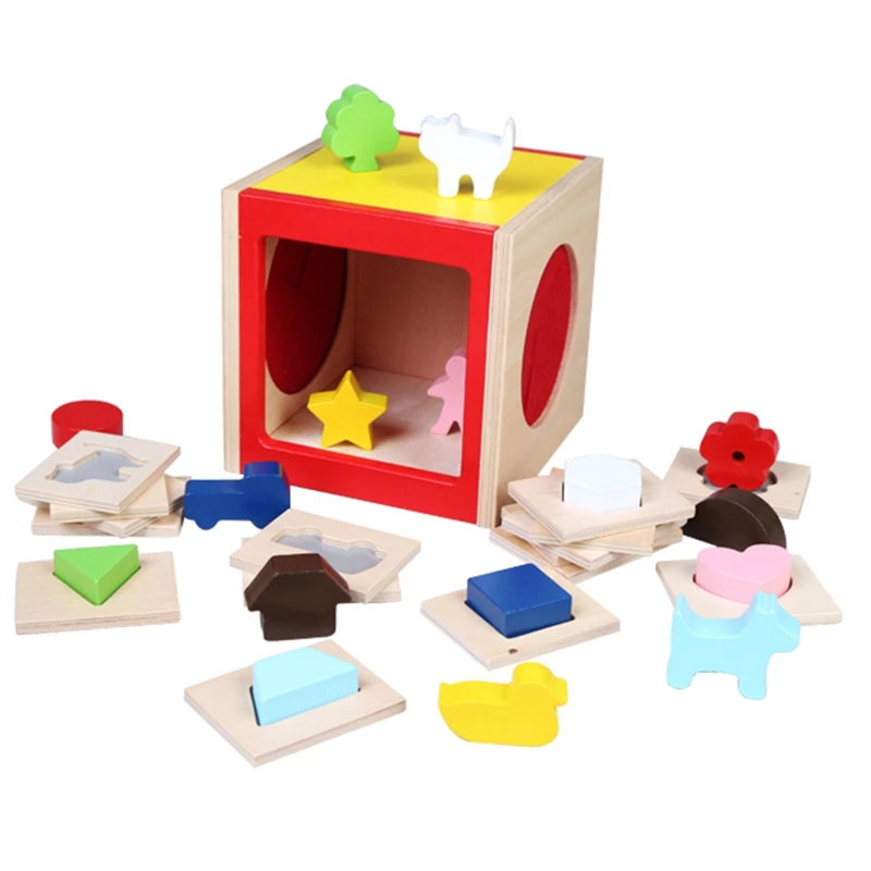 Обучающая деревянная игрушка геометрической формы цветная коробка для раннего обучения для детей подарок на день рождения