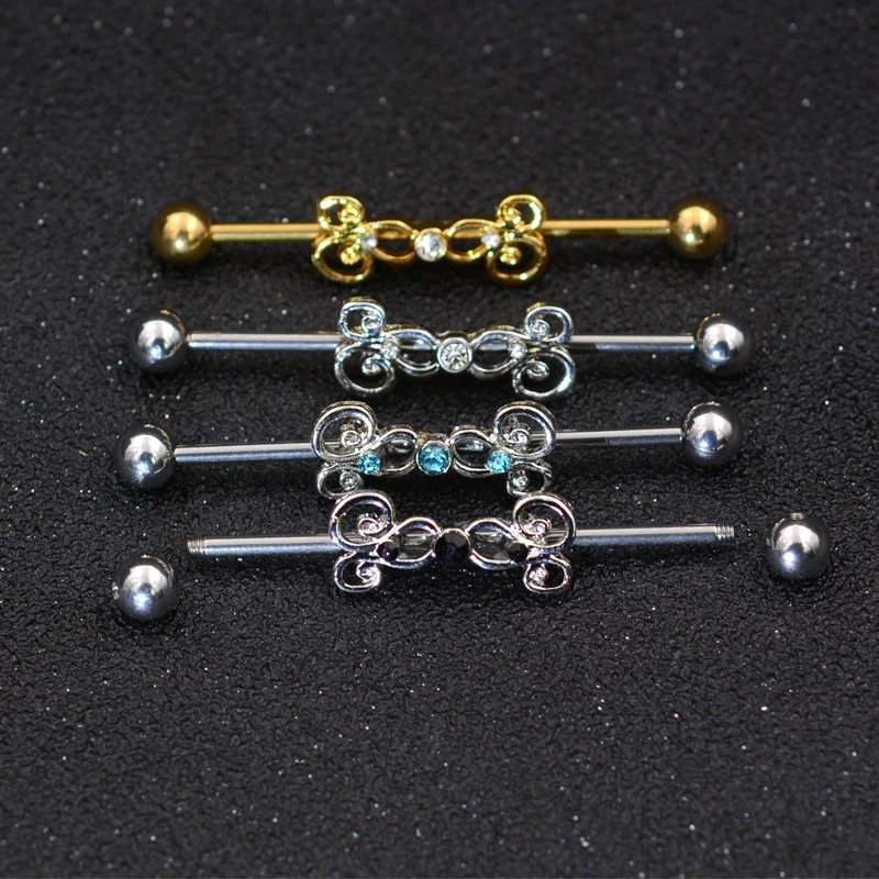 16G 1.6*36Mm Anting-Anting Tindik Batang Keong Helix Tulang Rawan Telinga Barbel Industri CZ Warna-warni Kupu-kupu Matahari Perhiasan Tubuh - Image 6