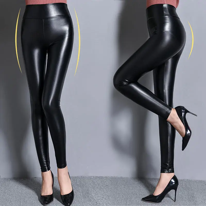 5XL высокая талия кожаные брюки женские Pantalon Femme осень зима обтягивающие узкие брюки женские черные кожаные брюки Q1997