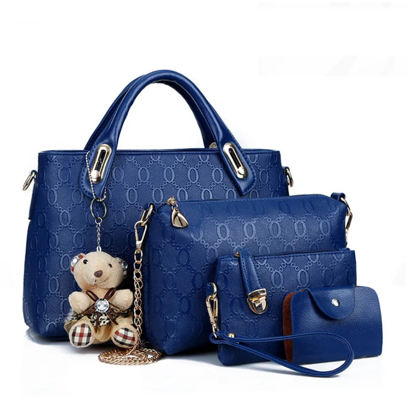 

New Products Europe And America WOMEN'S Fashion Handbag Hand Bear Four-piece Set Different Size Bags Embossed Crossbody Bag
