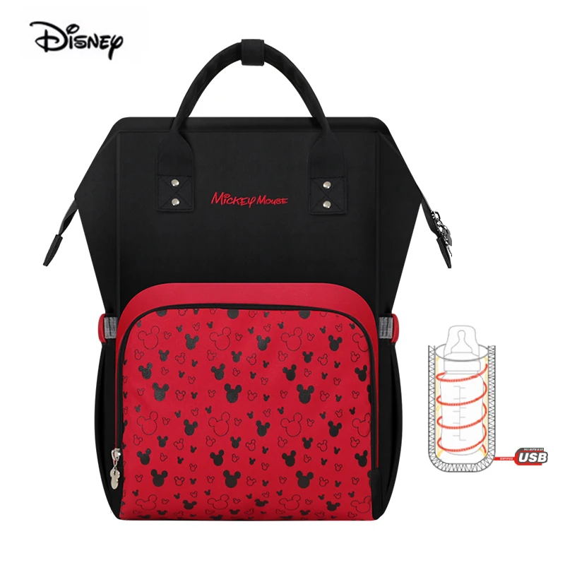 Disney, сумка для мамы, женская, многофункциональная, подгузник, детская, USB, бутылка, изоляция, сумка для беременных, большая емкость, рюкзак для подгузников, красный - Цвет: Red