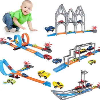 

Educational Roundabout Track With Racing Car Building Block Brick Toys For Toddlers Children Kids Gift Brinquedos Juguetes
