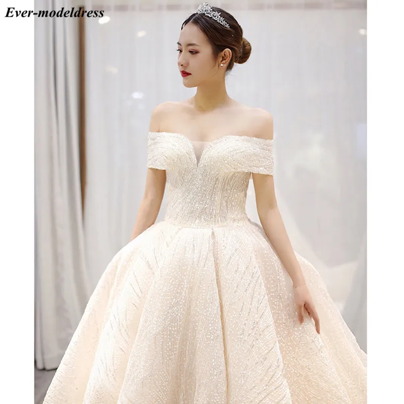Роскошные свадебные платья с открытыми плечами на шнуровке сзади, блестящее бальное платье, свадебное платье, платье невесты, Robe De Mariee Vestido De Noiva
