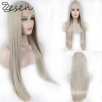 

Zesen Ash Blonde Silk Straight Heat Resistant Fiber Synthetic Wig Lace Front Wigs For Women with Natural Hairline and Baby Hair