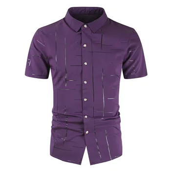 

Men's Casual Striped Print Short Sleeve Shirt Vintage Button Down Slim Fit Summer Tee Tops Male Mens Clothing Kemeja Pria Ropa
