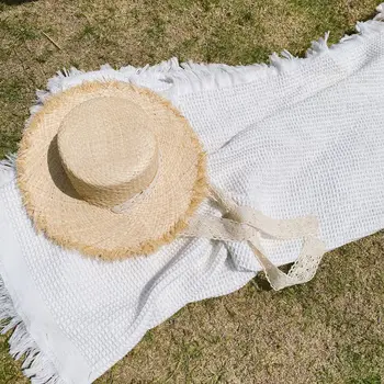 

3543 Style Elegant Girl's Hat Children's Lace Tie Flat Top Lafite Straw Hat Summer Holiday Beach Big Eaves Sun Hat