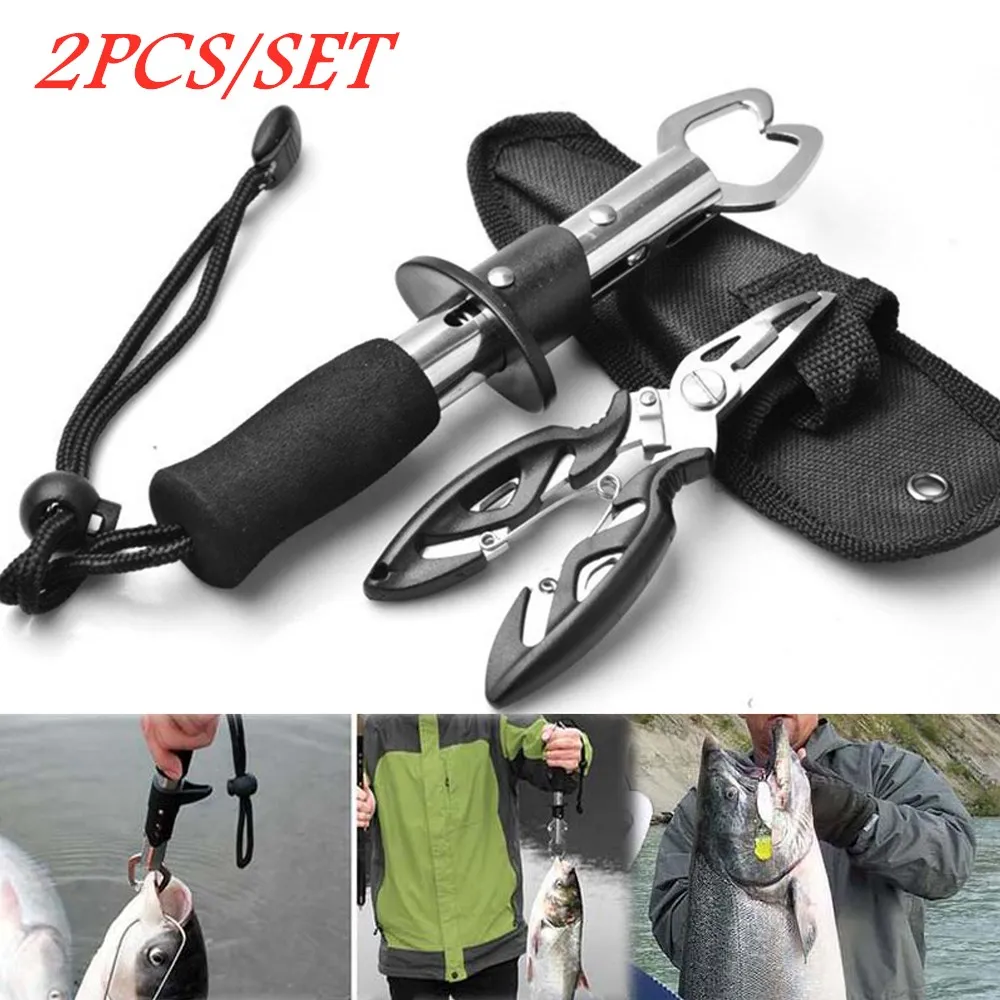 

2pcs Fish Grip&Plier Nipper Snip Fishing Lure Pincer Scissor Cutter Lipgrip Remove Hook Tackle Tool Fish Gripper Plier set