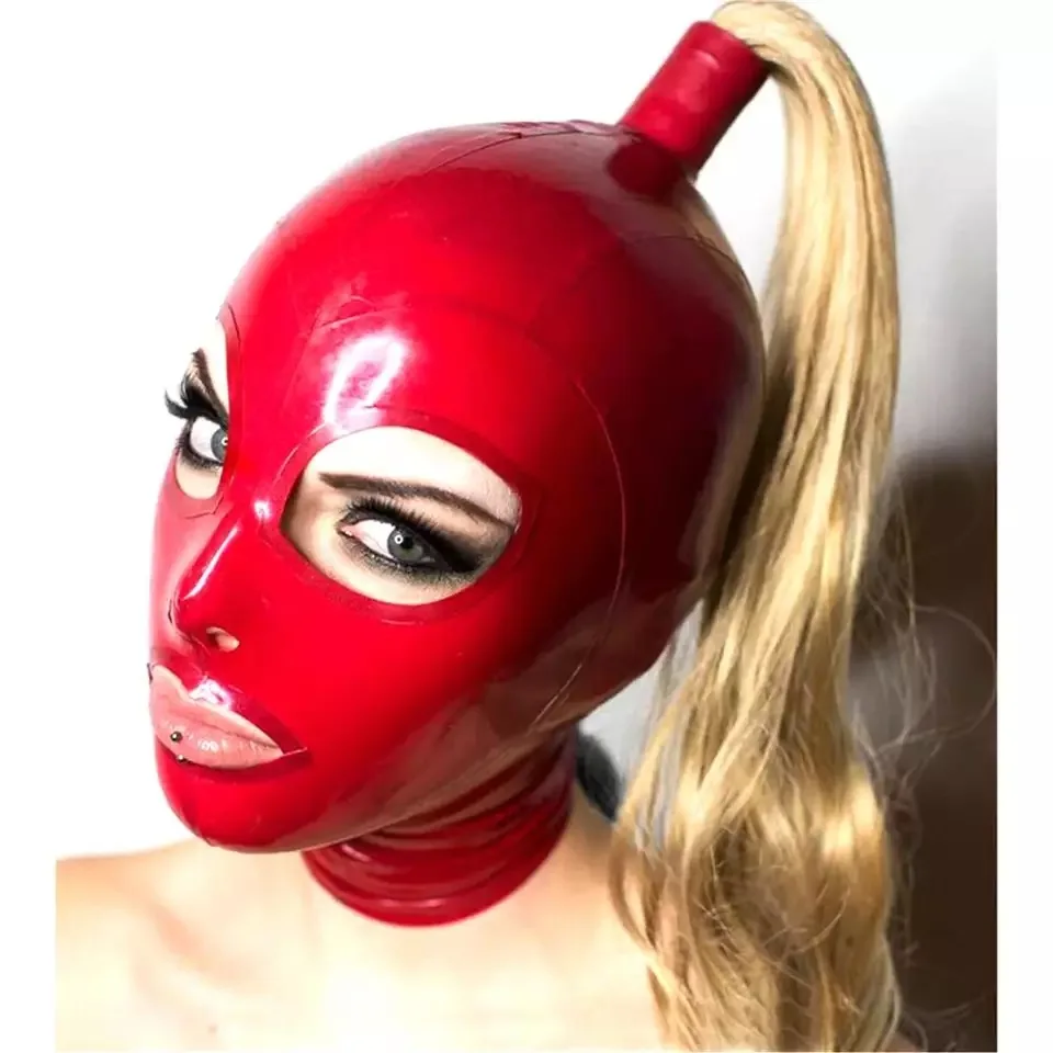 Handmade-Sexy-Red-Latex-Hoods-Mask-Wig-with-Hairpieces-Ponytail-Cekc-Club-Wear-Fetish-Latex-Costumes-Costomize-Size-2