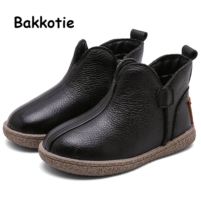 

Bakkotie 2019 Kids Winter Warm Short Boots Baby Girls New Genuine Leather Soft Fur Shoes Children Fashion Black Ankle Boots