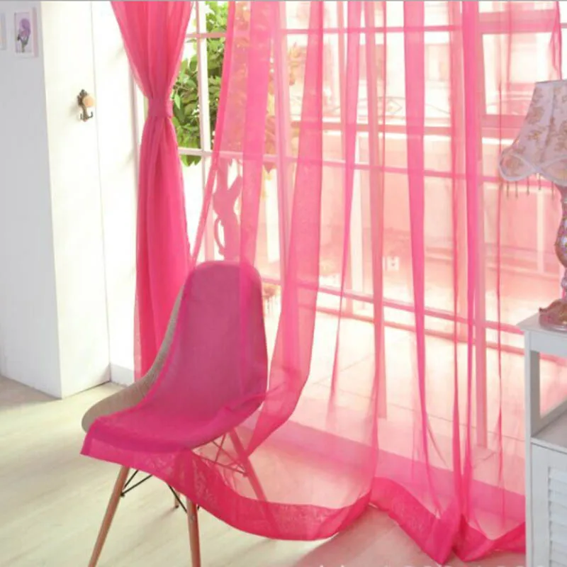 Современный домашний декор для окна тюль шторы красочные свадебные прозрачные шторы для гостиной кухни - Цвет: Rose red